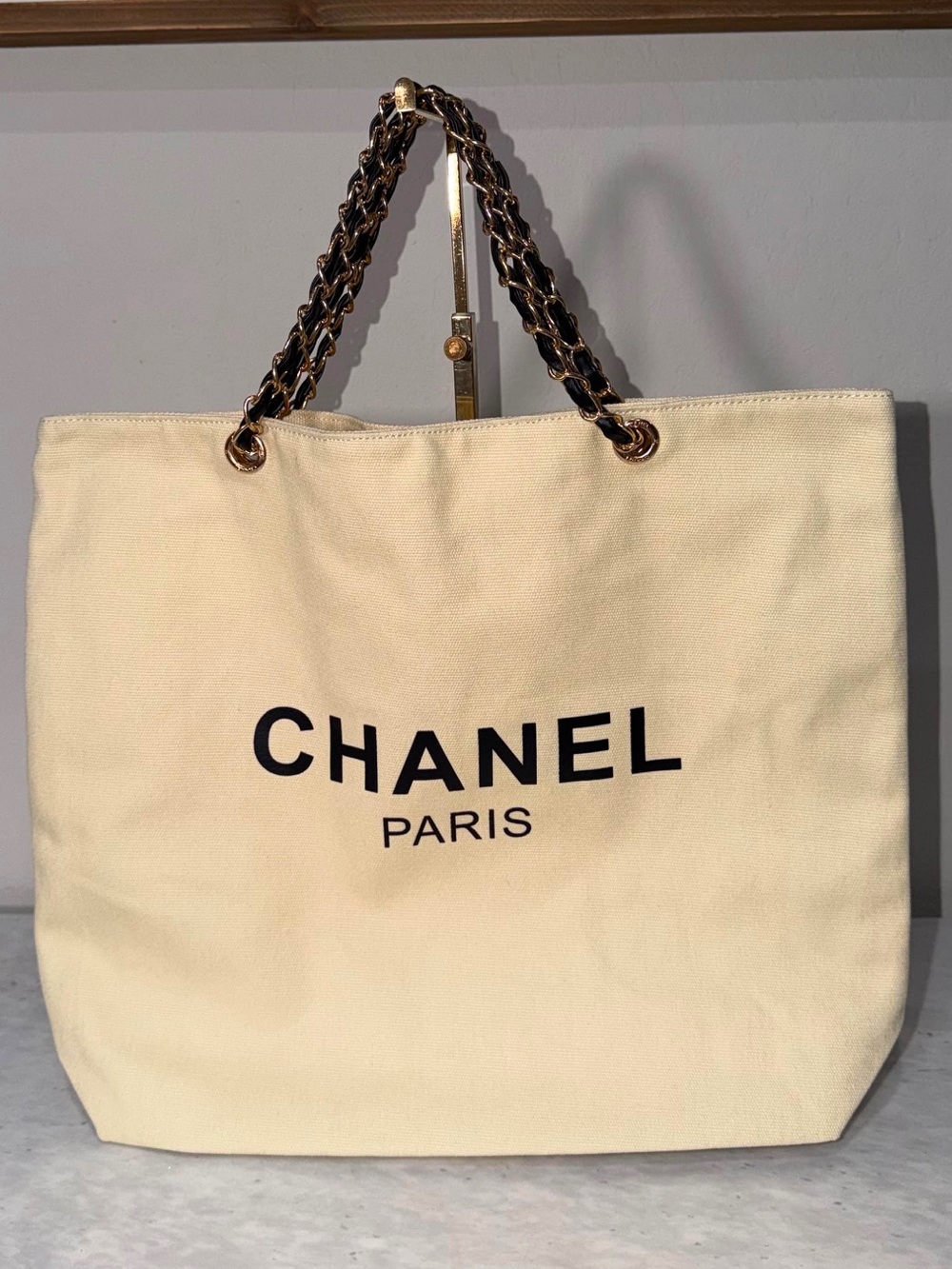 Chanel GWP Paris Cream Canvas Tote with Chain Handles